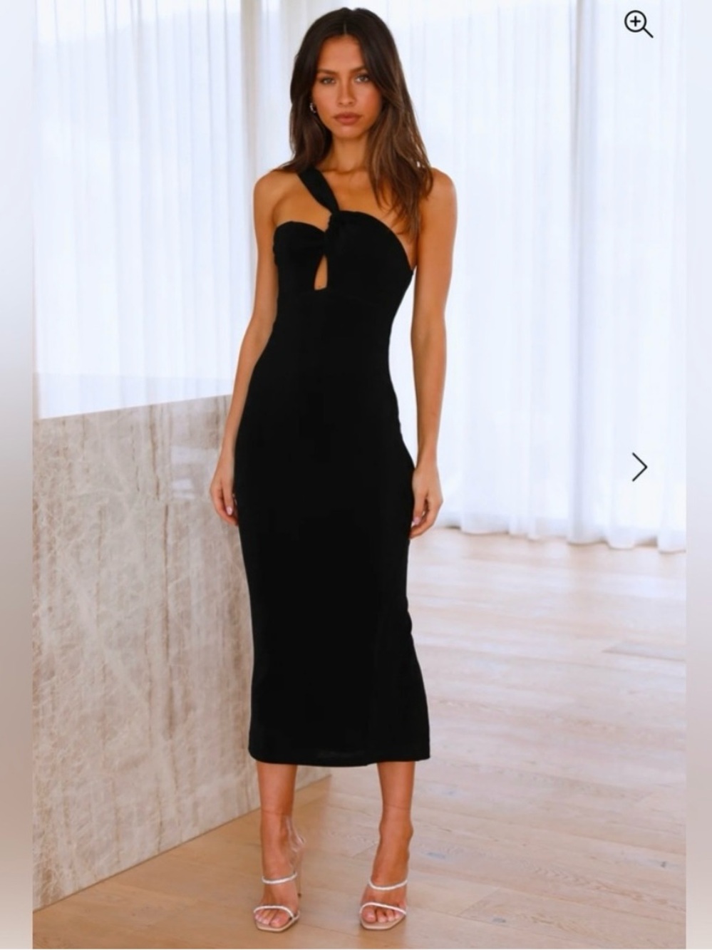 Hello Molly Black One-Shoulder Midi Dress with Twist Strap
